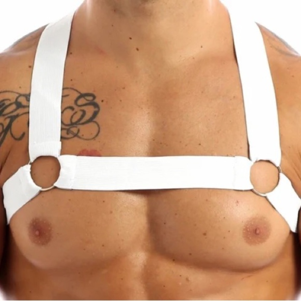 Mens O-Ring Harness, Bondage Clubwear, Shoulder Body Chest Muscle Harness